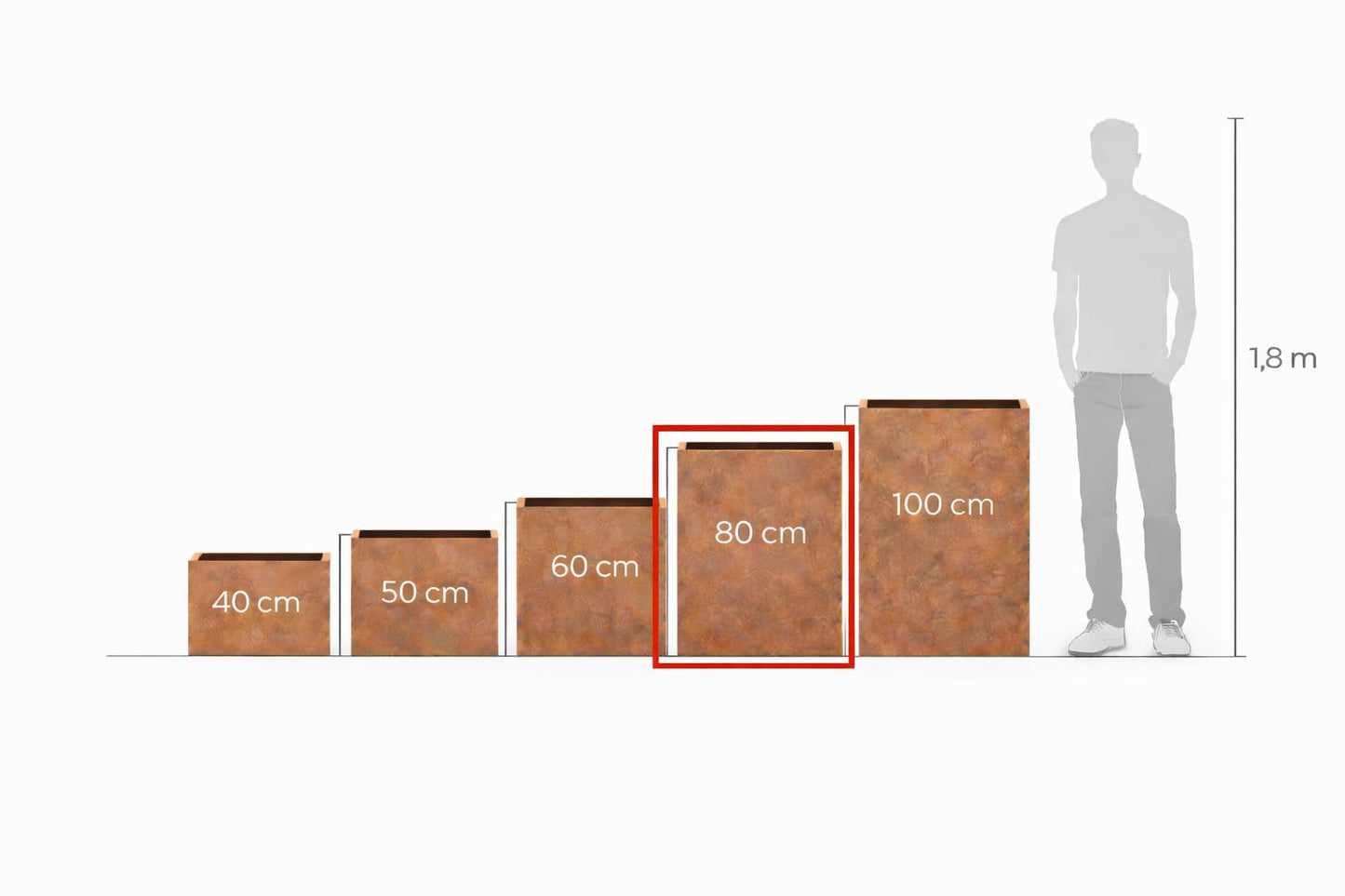 Jardinieră pătrată din oțel Corten 80x80x80