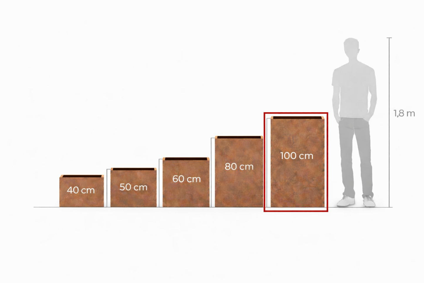 Jardinieră pătrată din oțel Corten 80x80x100