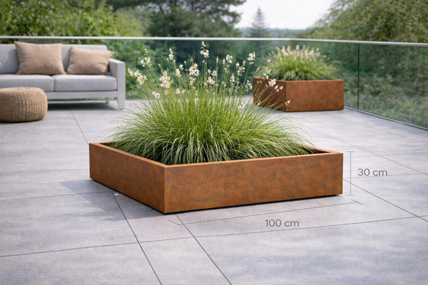 Jardinieră dreptunghiulară din oțel Corten 100x100x30