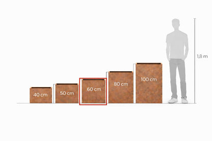 Jardinieră pătrată din oțel Corten 60x60x60