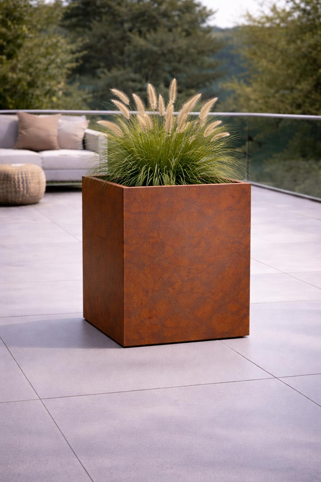 Jardinieră pătrată din oțel Corten 80x80x100