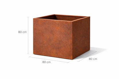 Jardinieră pătrată din oțel Corten 80x80x80