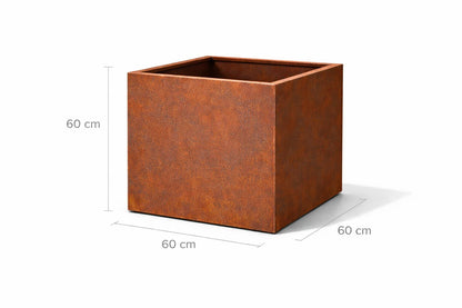 Jardinieră pătrată din oțel Corten 60x60x60