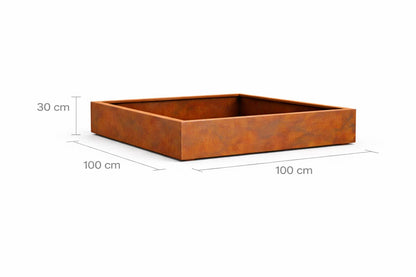 Jardinieră dreptunghiulară din oțel Corten 100x100x30
